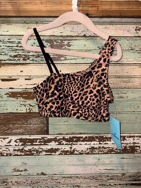 NEW o’rageous Leopard Print One-Shoulder Crop Top with Pink Accents